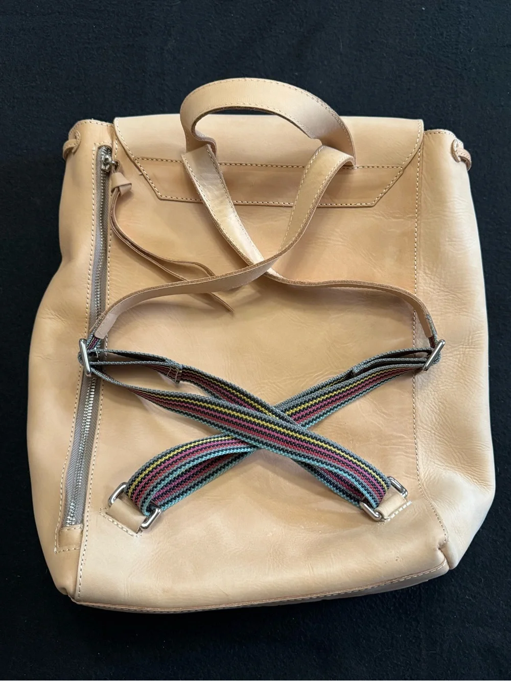 Consuela Cream Leather Backpack with Tassel Drawcord